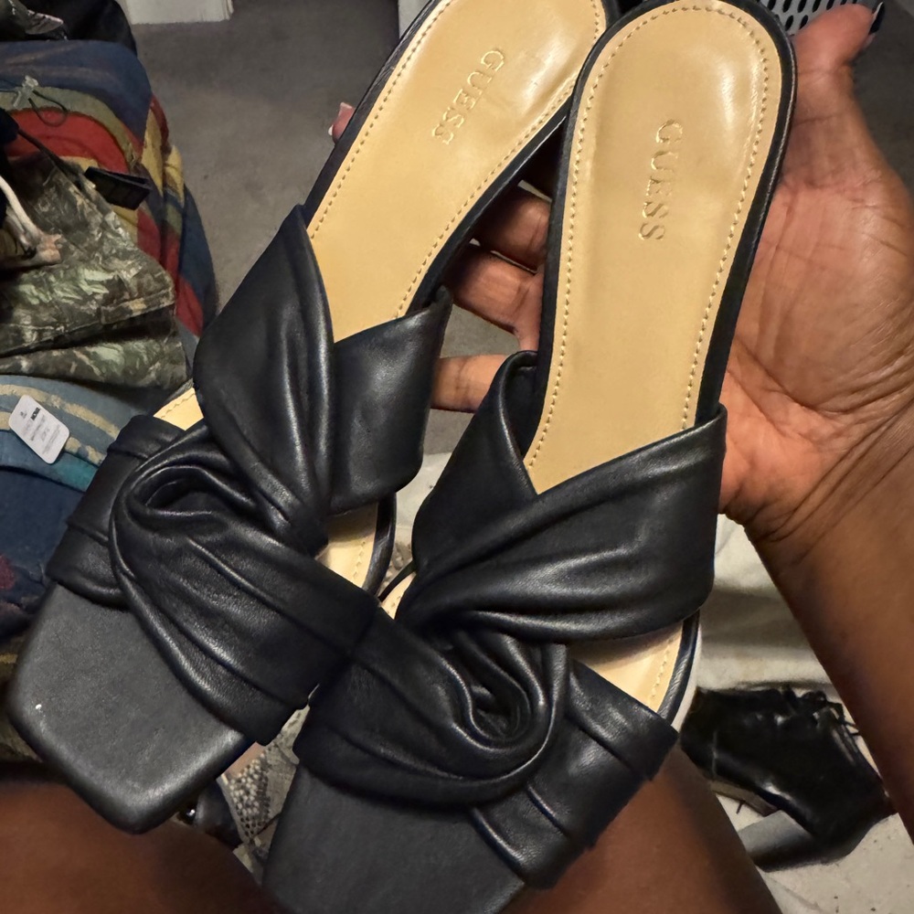 GUESS Black Knotted Slide Sandals